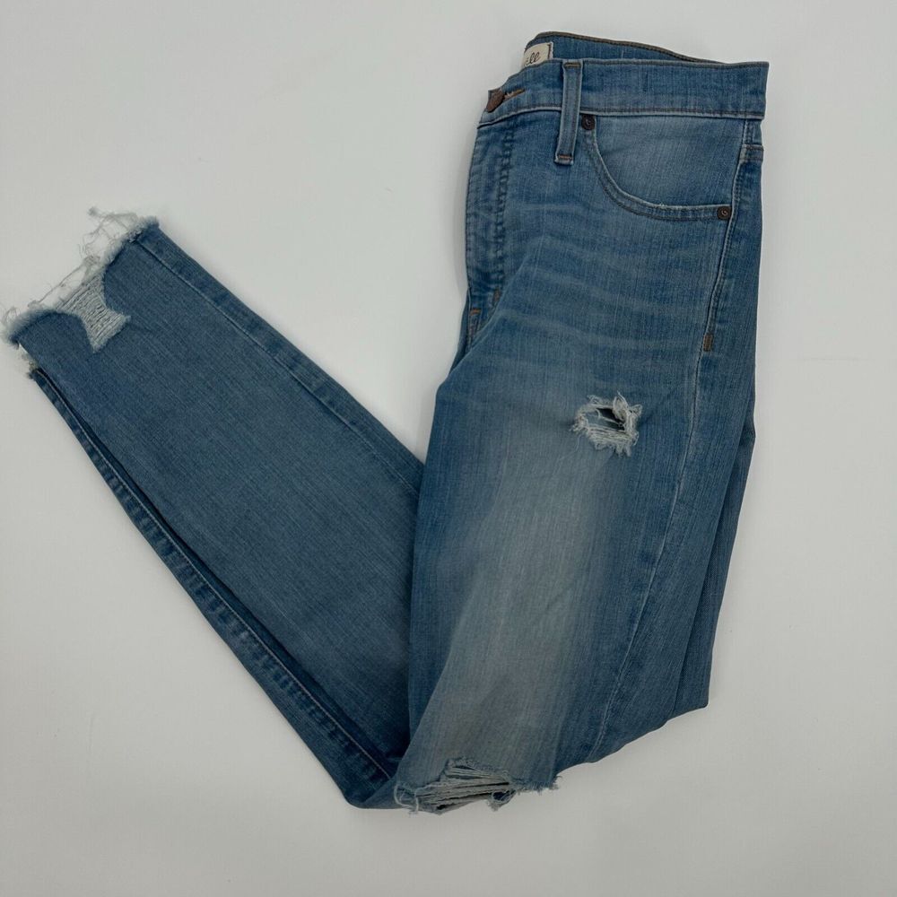 Madewell Jeans Womens 28 Blue Denim Distressed 9" High Rise Skinny Leg Brown Tab